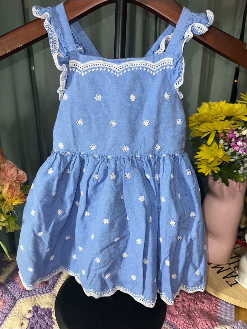 🎉Cat & Jack Light Blue Eyelet Sundress with White Trim. C317